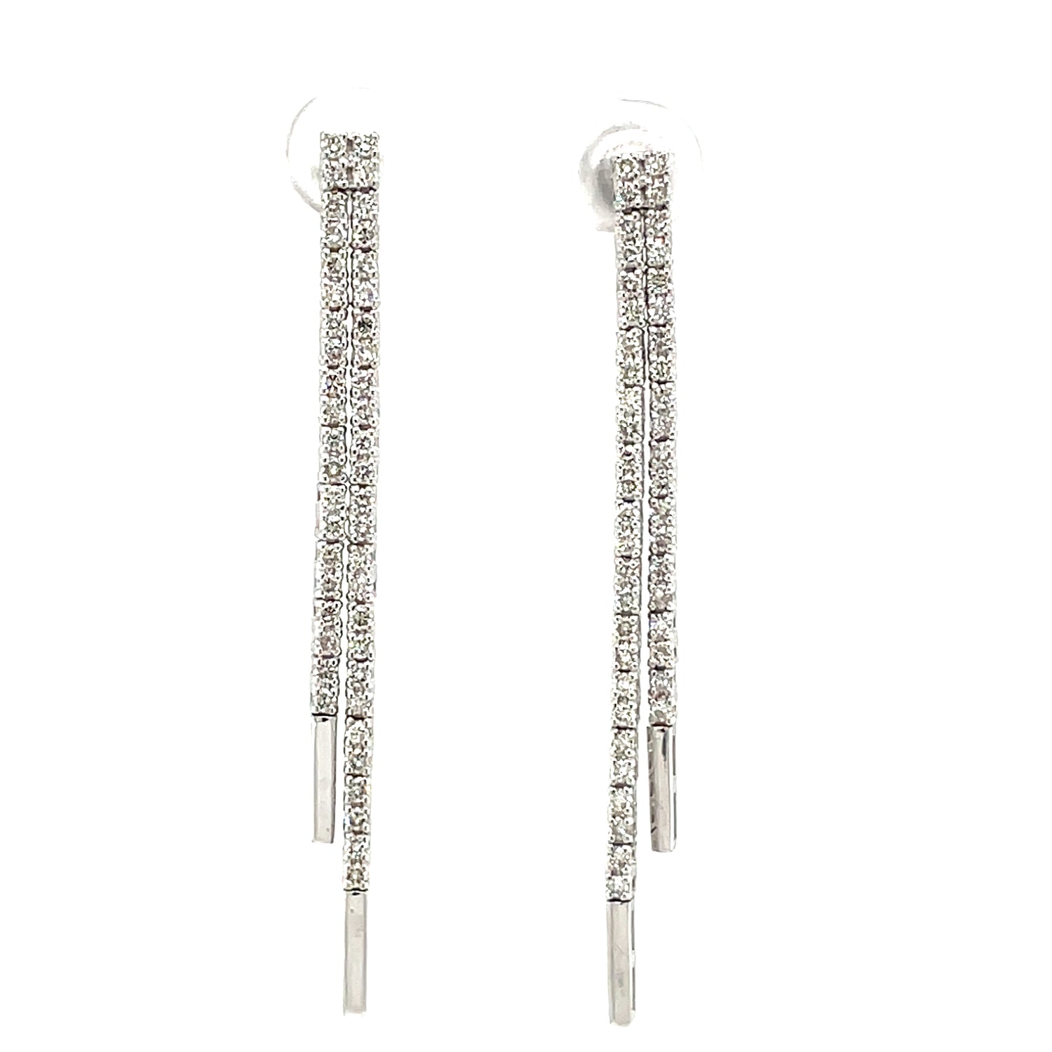 Diamond Straight-Line Dangle 14KW Estate Earrings