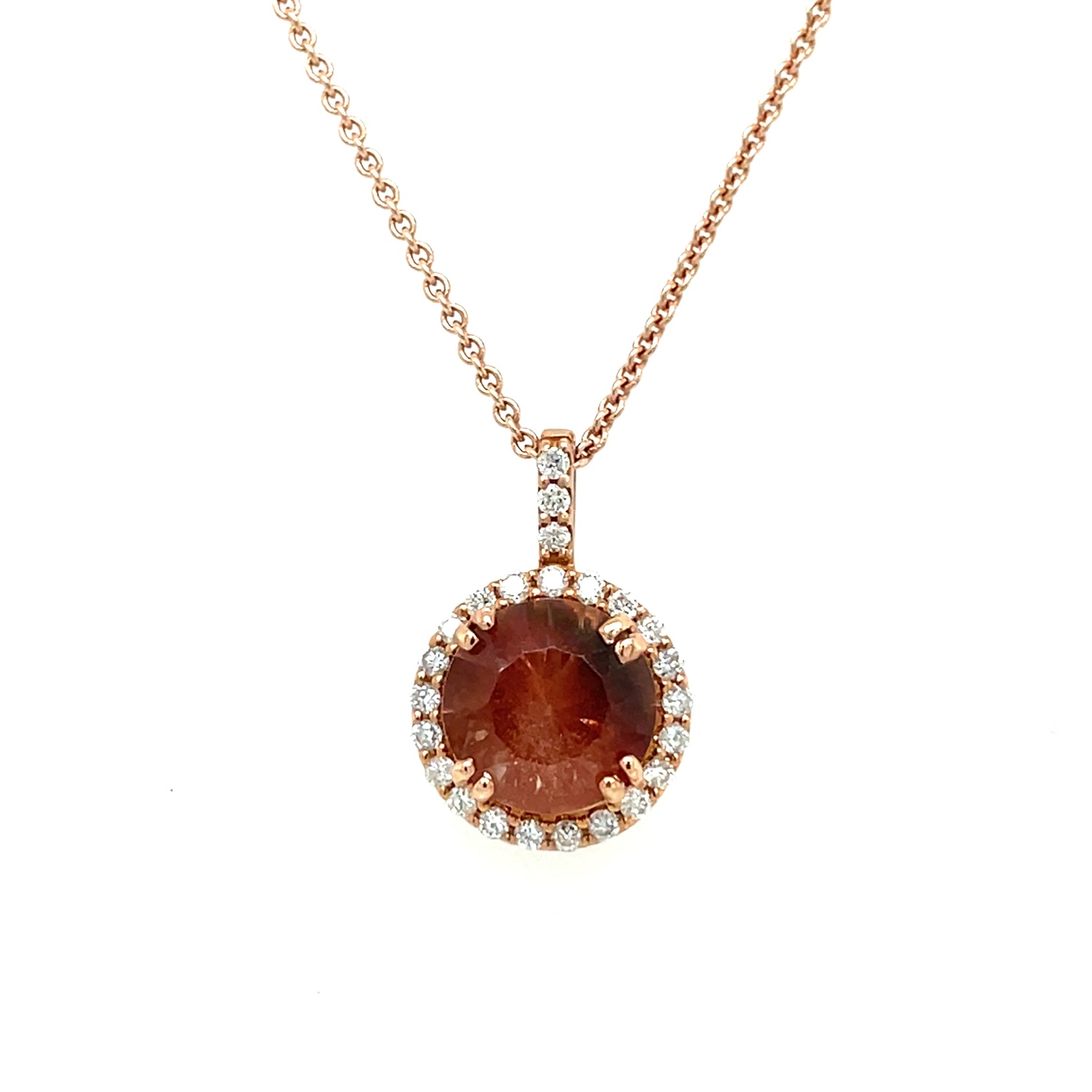 Round Sunstone & Diamond Halo 14KR Pendant