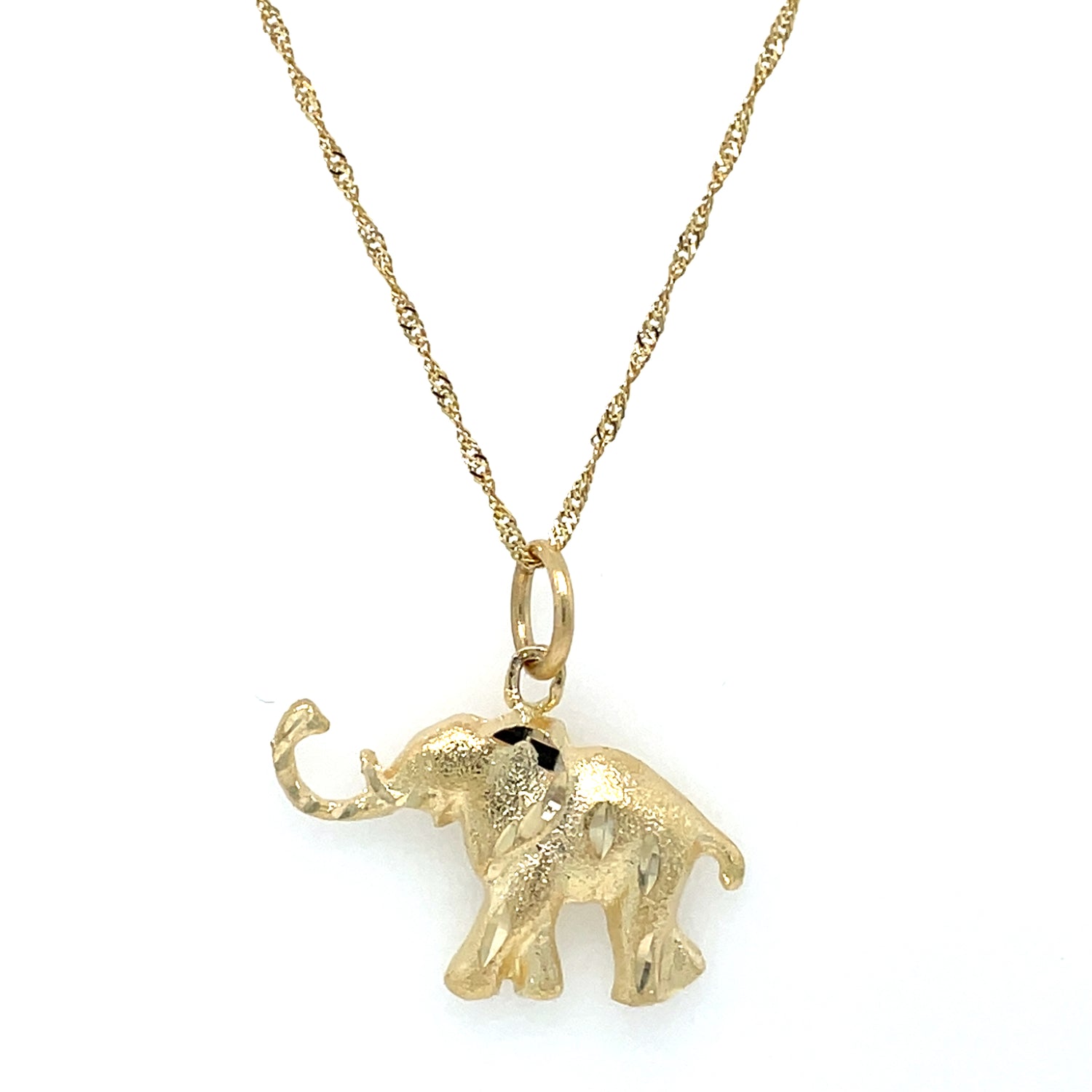 14K Gold Elephant Charm (21 x 15.5mm) – Playful Sparkle Pendant, Chain Sold Separately