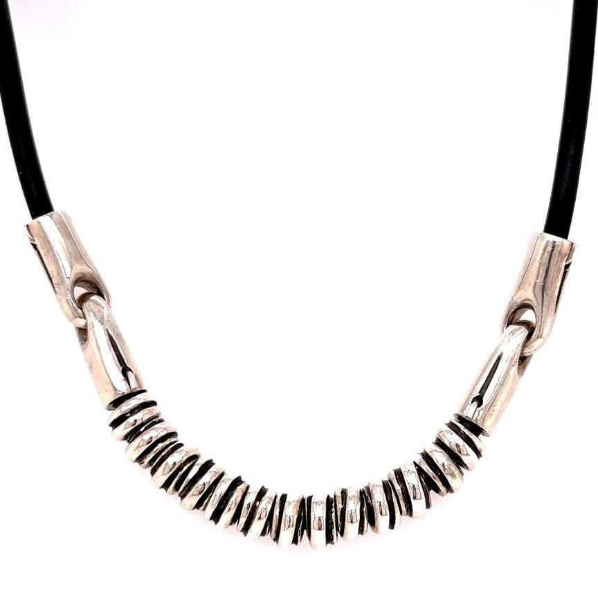 Sterling Silver and Leather Rope Necklace