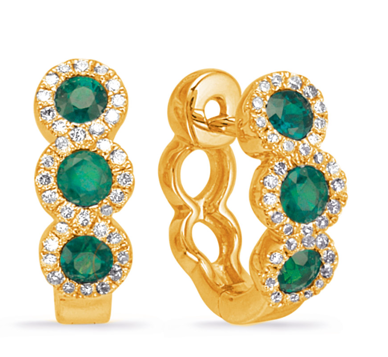 S. Kashi 14K Yellow Gold Emerald & Diamond Huggie Hoops