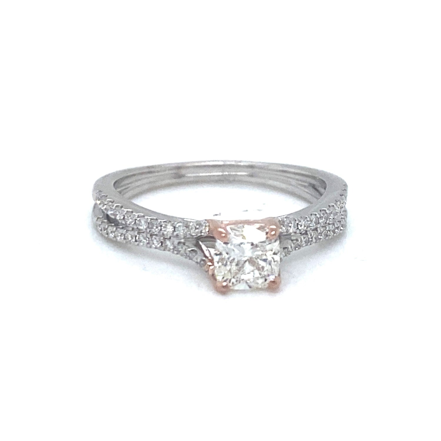 14 Karat Two-Tone White and Rose Gold Diamond Engagement Semi-Mount Ring