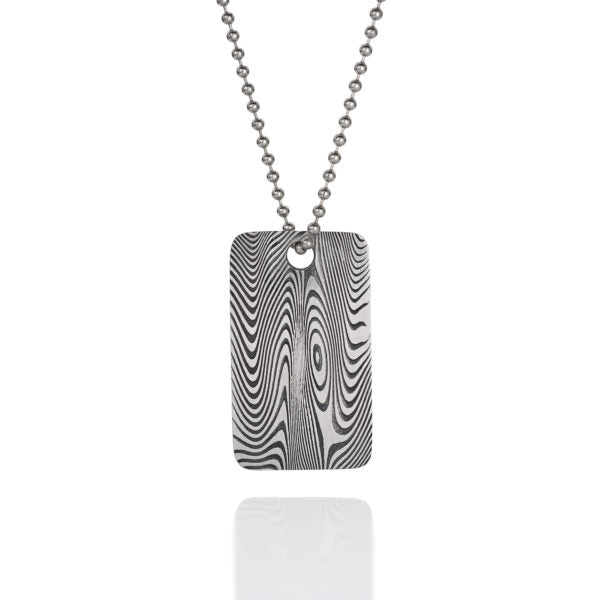 Chris Ploof Designer Damascus Steel Dog Tag Pendant – Huntington
