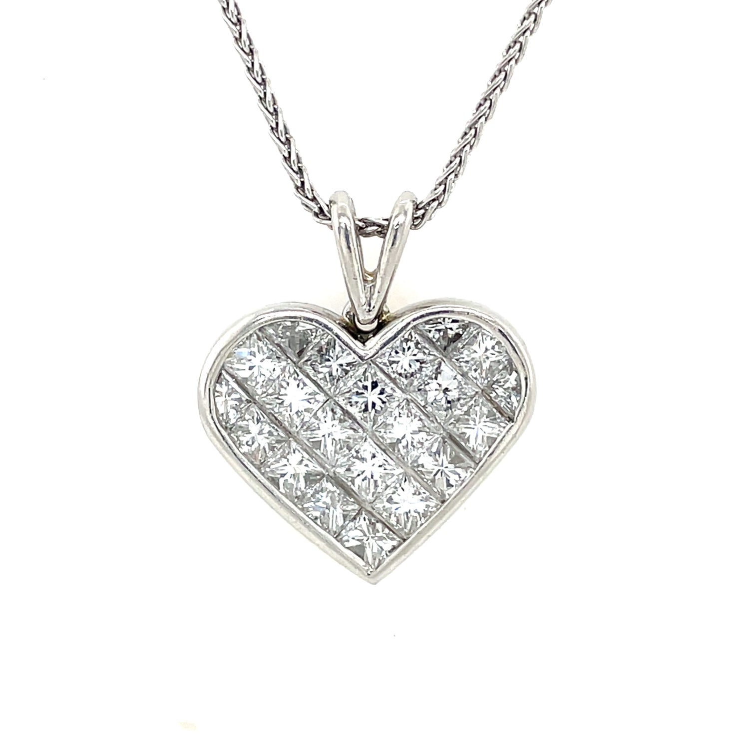 Heart Princess Cut Diamond Platinum Pendant