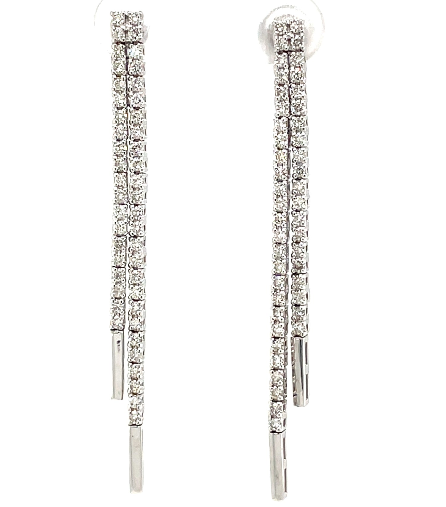 Diamond Straight-Line Dangle 14KW Estate Earrings