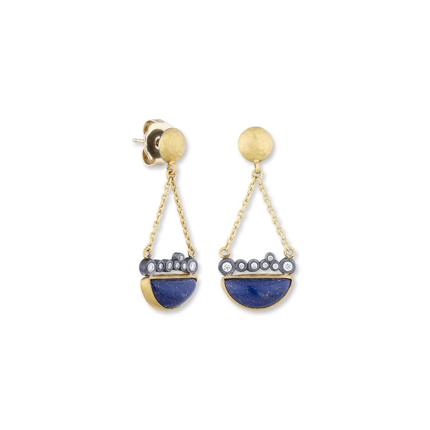 "Dylan Half Moon" Lapis/Diamond Earrings