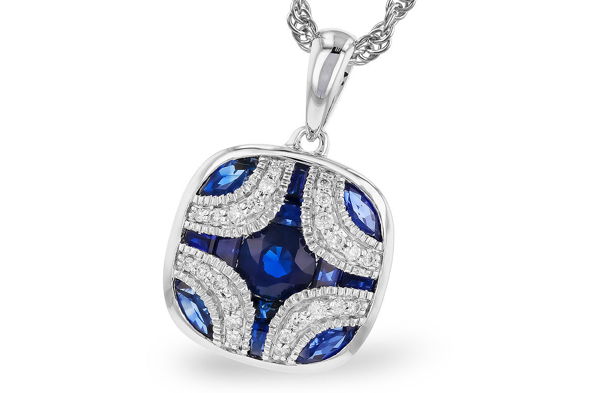 14K White Gold Sapphire and Diamond Pendant Necklace