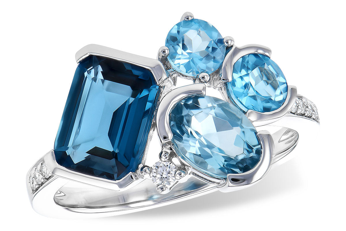 Allison Kaufman Blue Topaz Multi-Shape Cluster Ring in 14K White Gold, 3.15 ctw