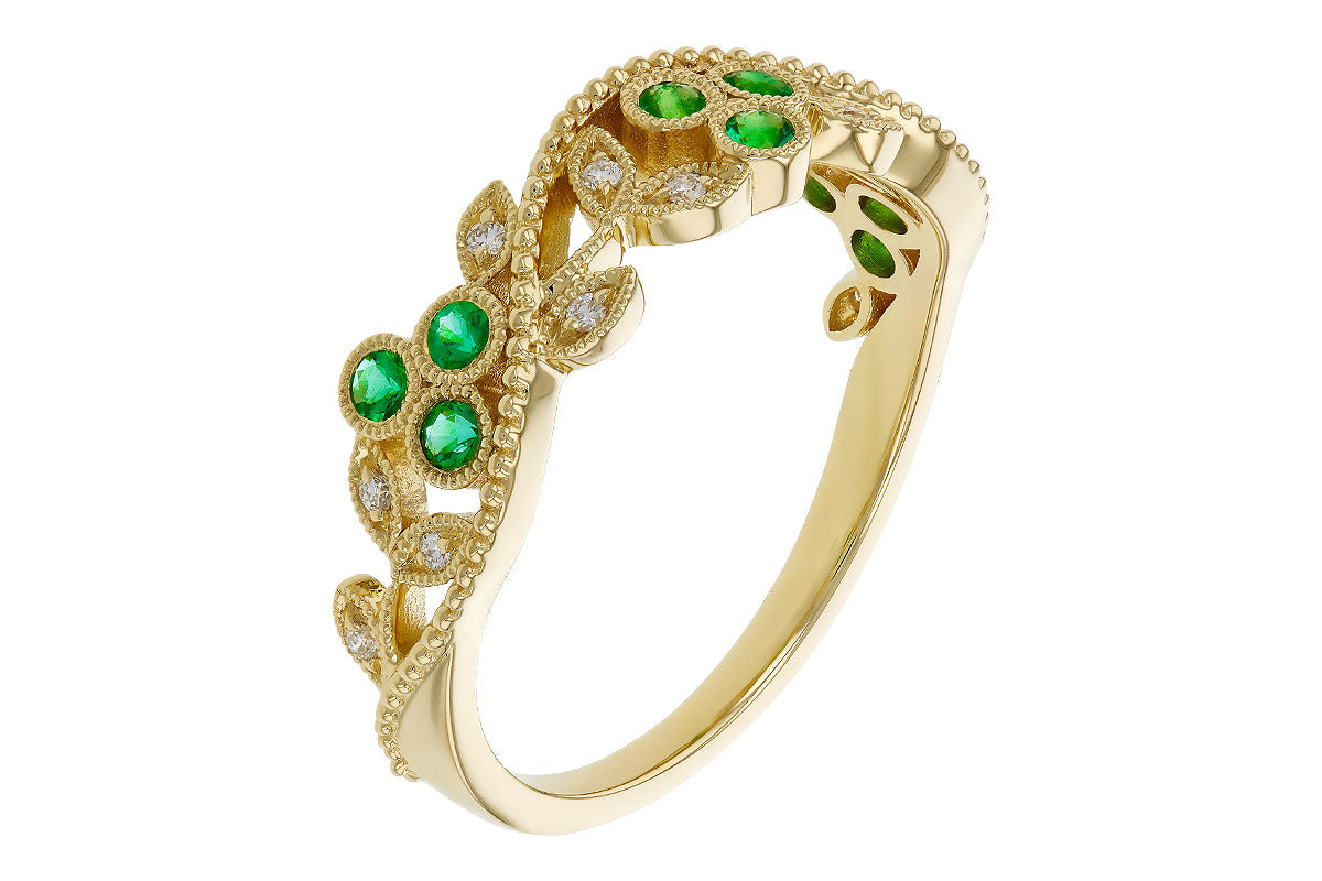 Allison Kaufman Emerald & Diamond Milgrain Band in 14K Yellow Gold, 0.23 ctw, alternate view