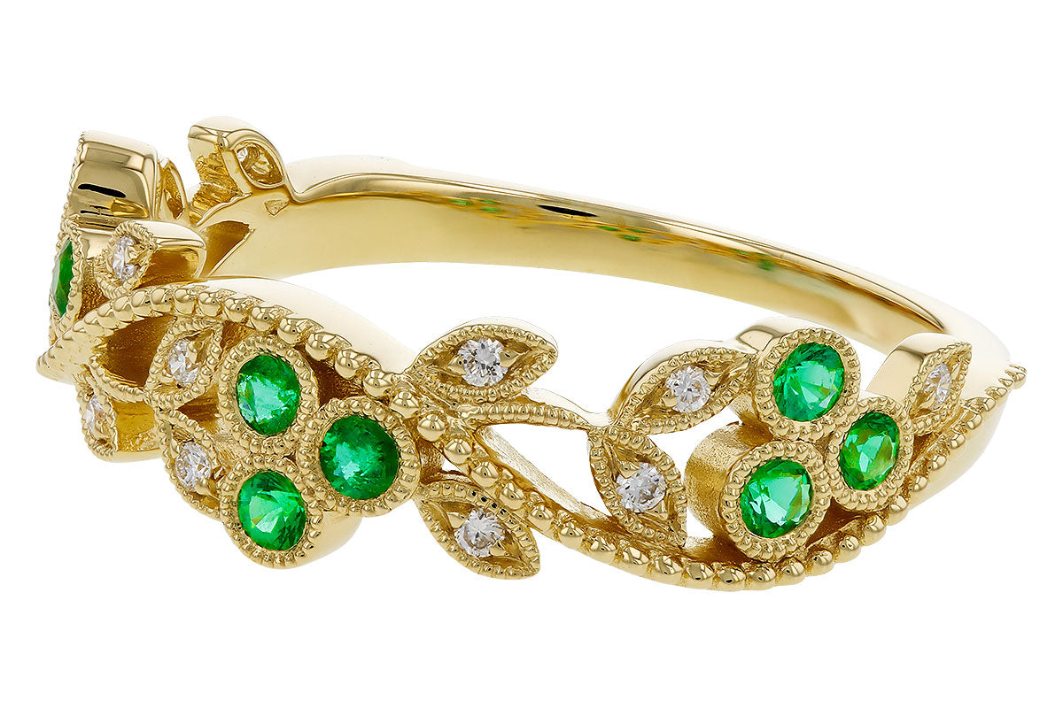 Allison Kaufman Emerald & Diamond Milgrain Band in 14K Yellow Gold, 0.23 ctw, alternate view