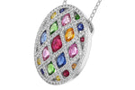 Allison Kaufman Multi-Color Sapphire & Diamond Oval Pendant in 14K White Gold, 3.00 ctw, alternate view