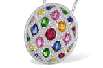 Allison Kaufman Multi-Color Sapphire & Diamond Oval Pendant in 14K White Gold, 3.00 ctw
