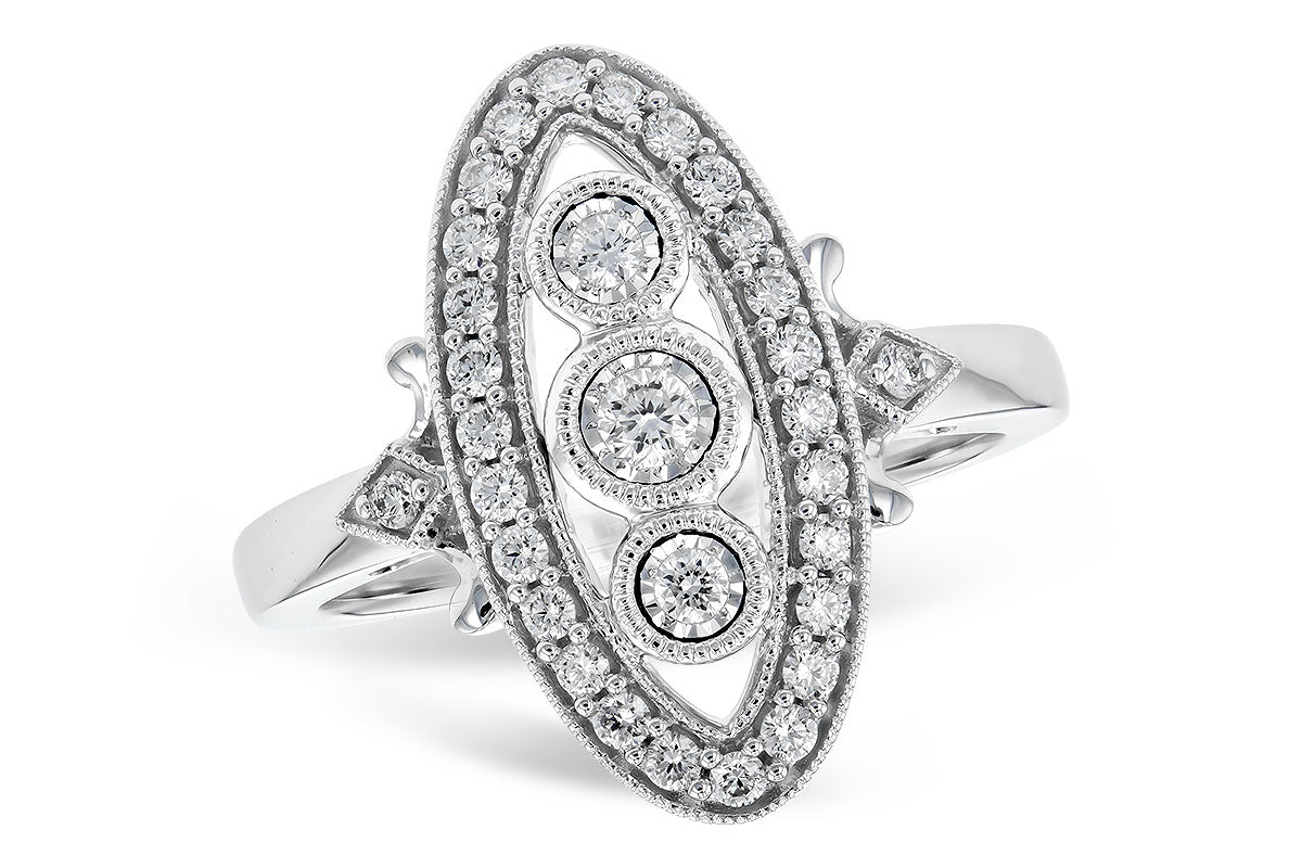 Allison Kaufman Vintage-Style Oval Diamond Ring in 14K White Gold, 0.36 ctw