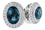 Allison Kaufman London Blue Topaz & Diamond Halo Stud Earrings in 14K White Gold, 2.01 ctw