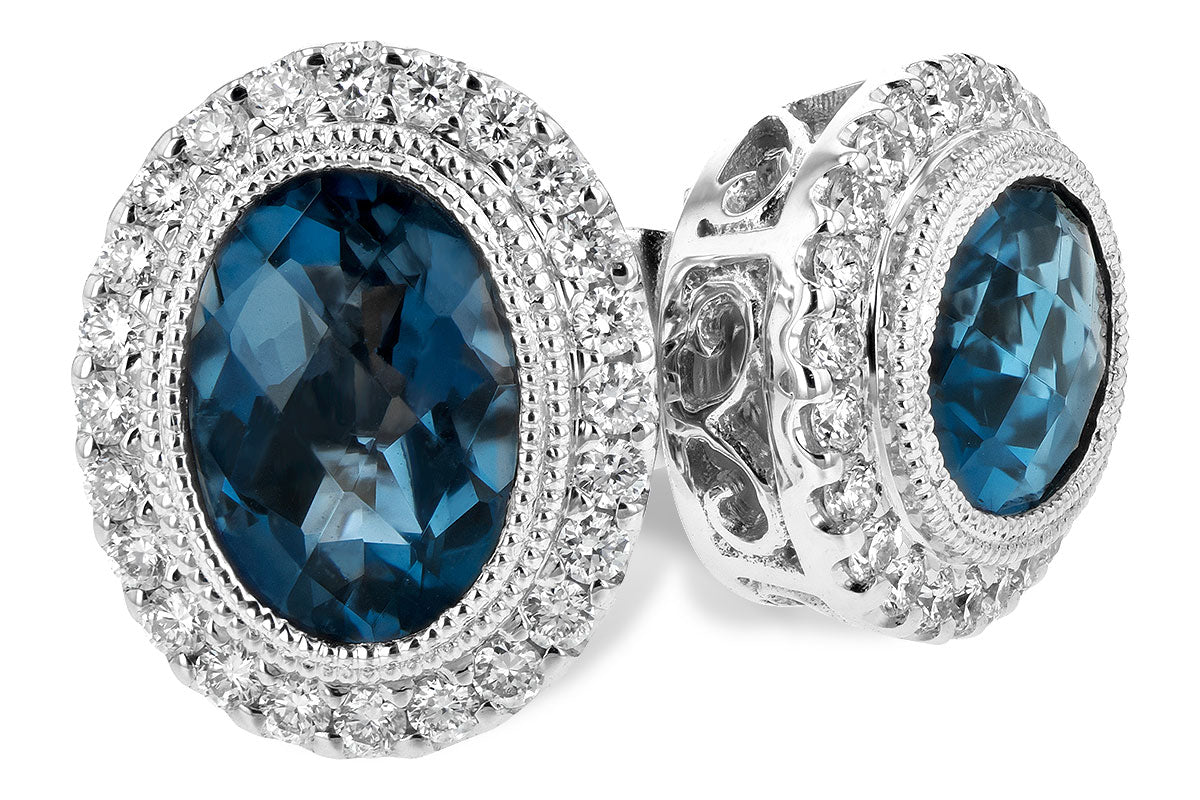 Allison Kaufman London Blue Topaz & Diamond Halo Stud Earrings in 14K White Gold, 2.01 ctw