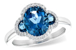 Allison Kaufman London Blue Topaz Three-Stone Halo Ring in 14K White Gold, 3.20 ctw
