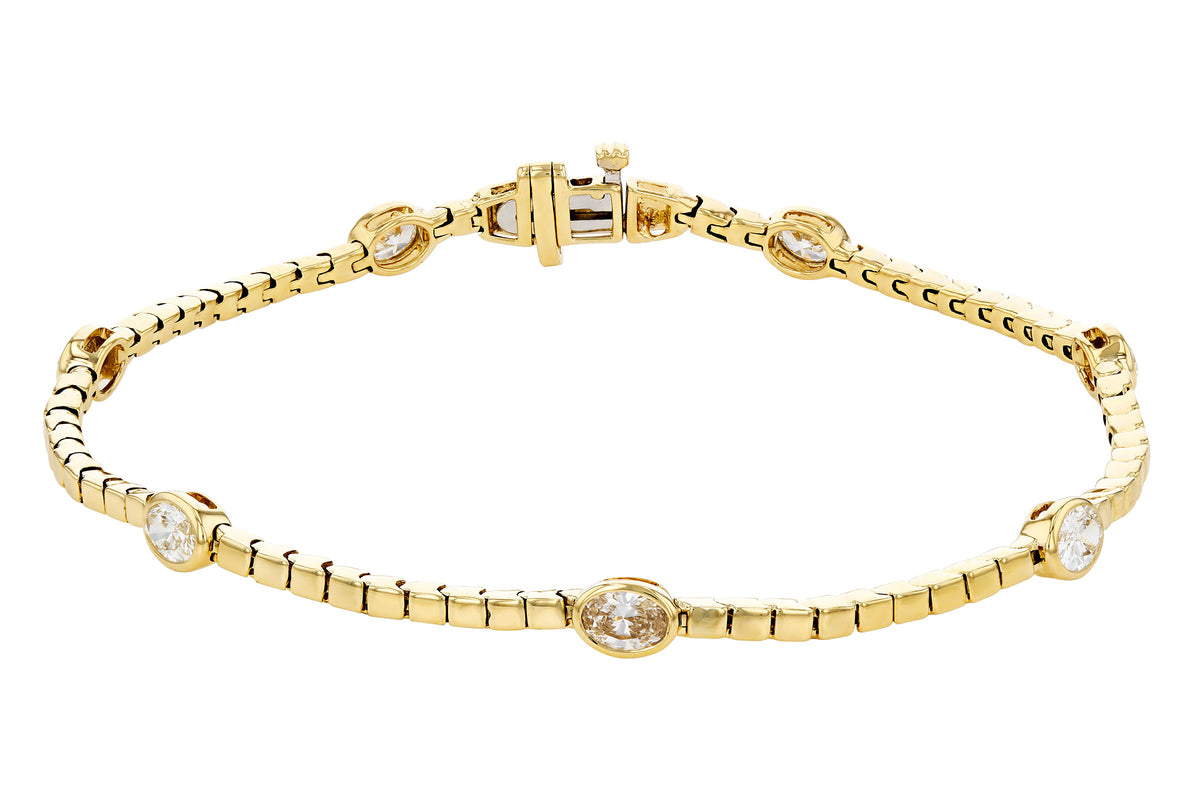 Allison Kaufman Oval Diamond Bar Link Bracelet in 14K Yellow Gold, 1.30 ctw