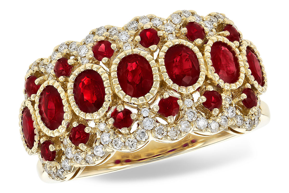 Allison Kaufman Ruby & Diamond Split-Shank Band in 14K Yellow Gold, 2.15 ctw