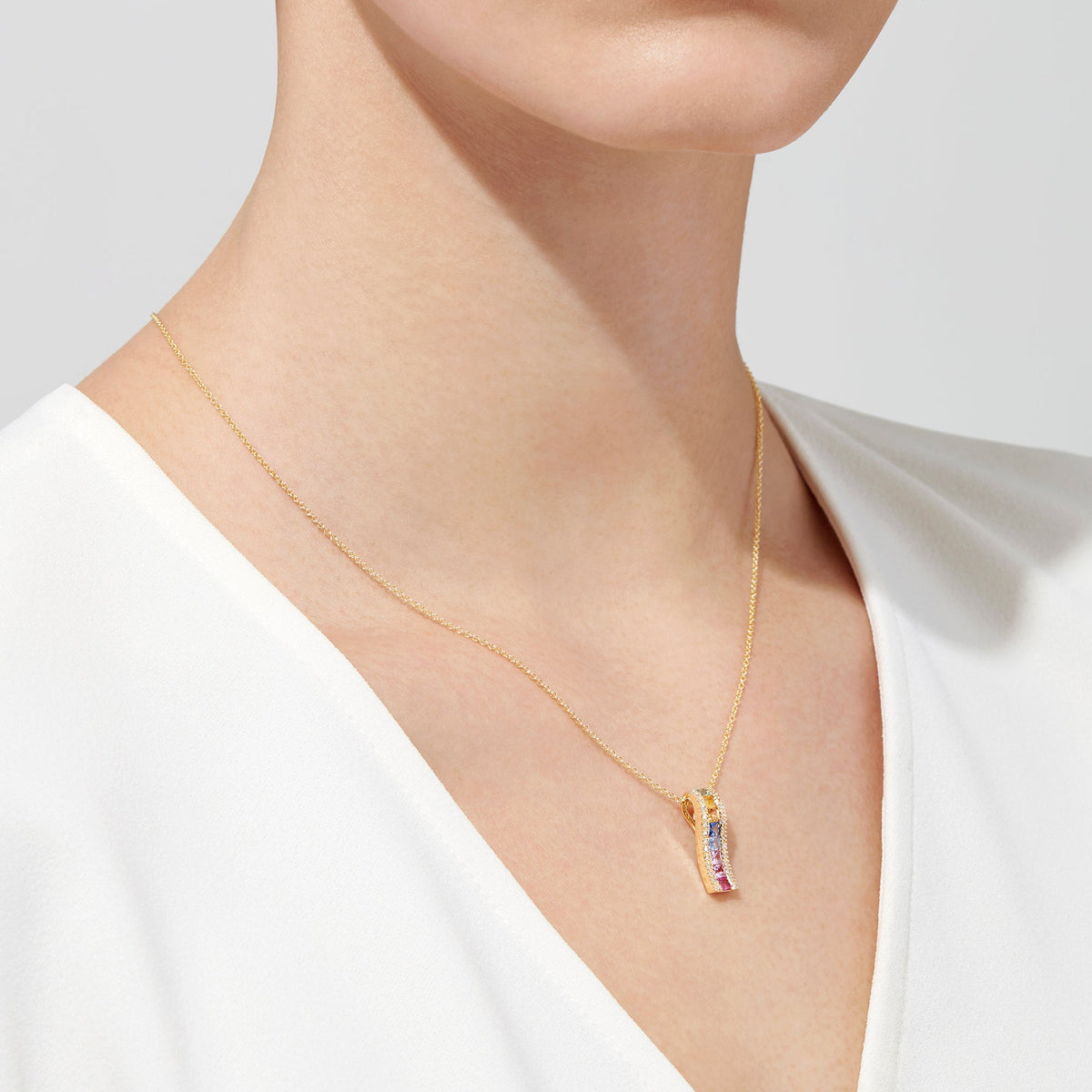 Multi Sapphire & Diamond Pendant in 14K Yellow Gold, 1.17 ctw view 2