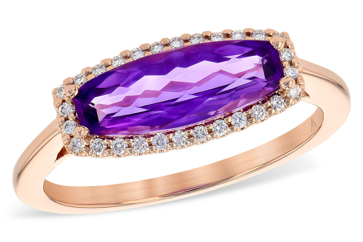 Allison Kaufman Rose-Cut Amethyst & Diamond Halo Ring in 14K Rose Gold, 1.20 ctw
