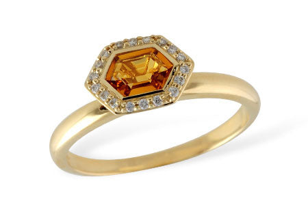 Allison Kaufman Hexagon Citrine & Diamond Halo Ring in 14K Yellow Gold, 0.45 ctw