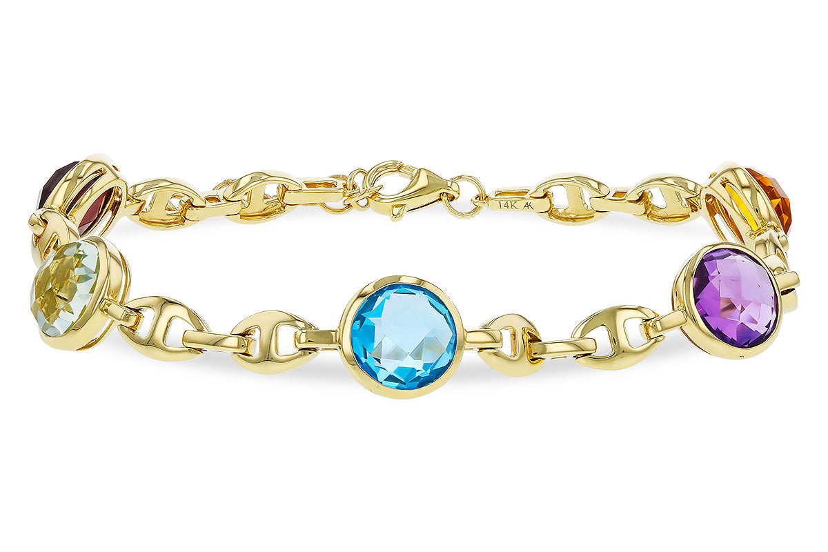 Allison Kaufman Rose-Cut Gemstone Mariner Link Bracelet in 14K Yellow Gold, 7.09 ctw