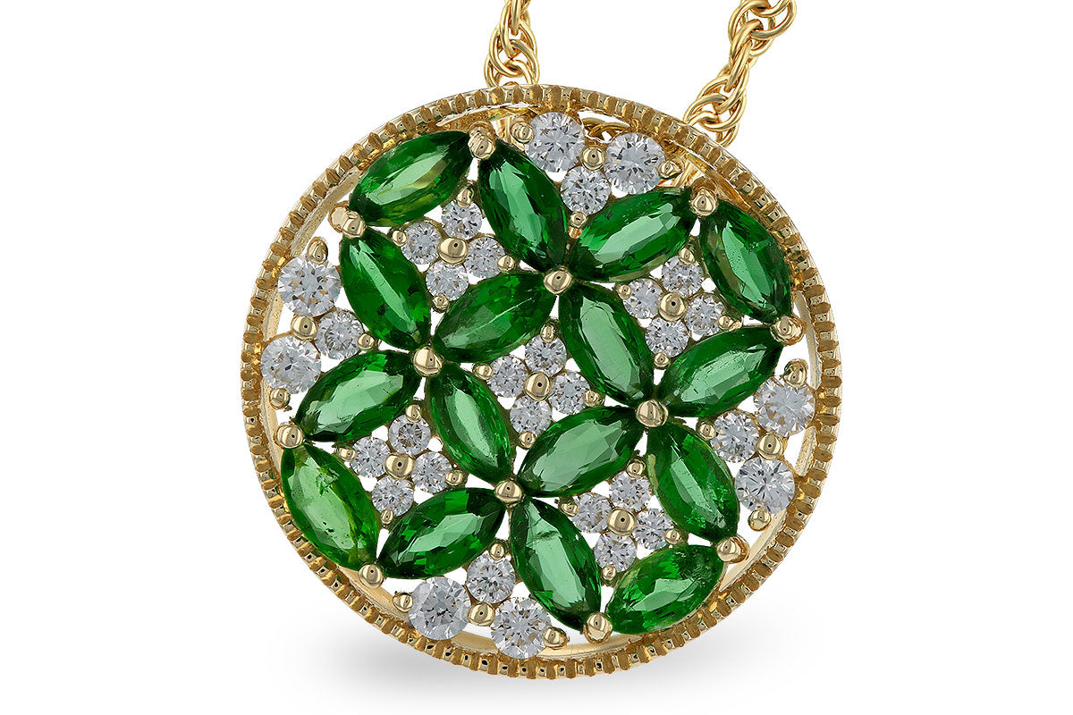 Allison Kaufman Emerald & Diamond Milgrain Disc Pendant in 14K Yellow Gold, 1.32 ctw
