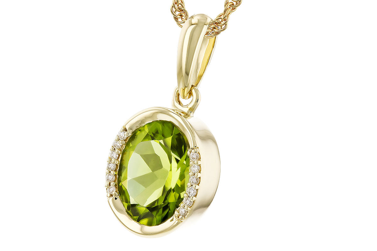 Allison Kaufman Oval Peridot & Diamond Pendant in 14K Yellow Gold, 1.75 ctw, alternate view