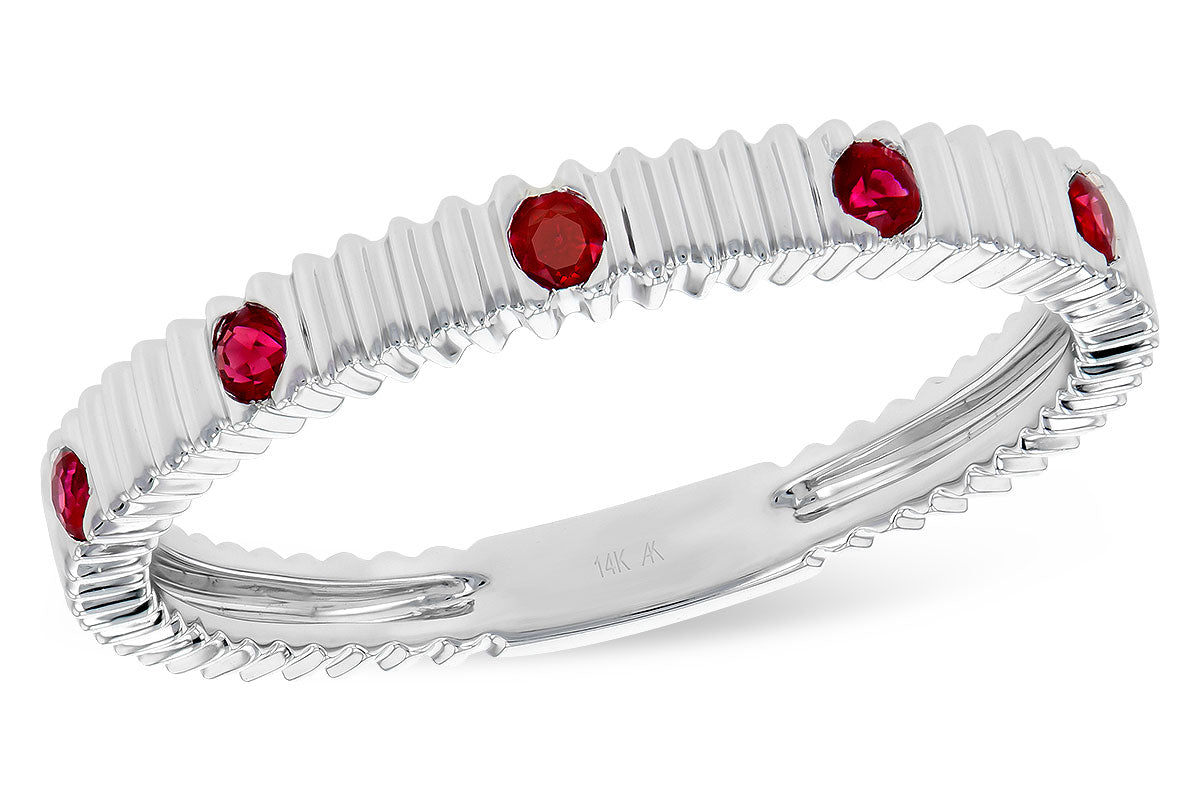 Allison Kaufman Ribbed Ruby Band in 14K White Gold, 0.12 ctw