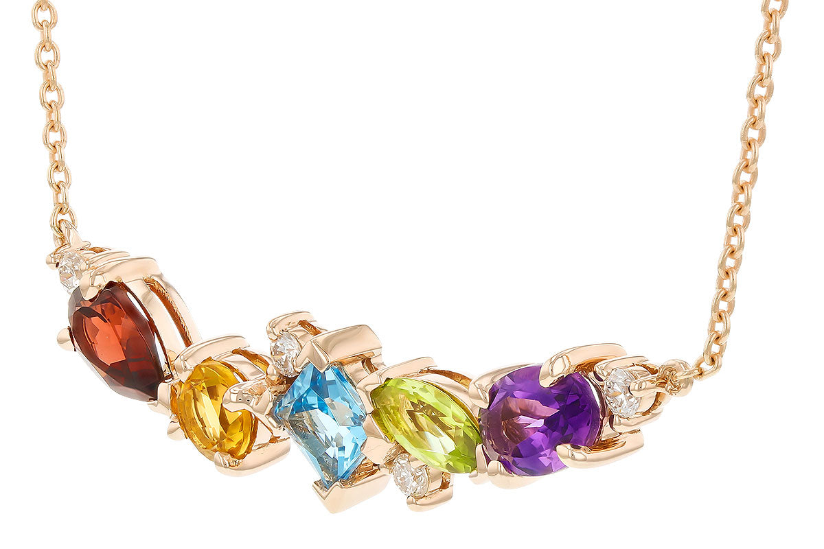 Allison Kaufman Multi-Gemstone Cluster Bar Necklace in 14K Rose Gold, 1.70 ctw, alternate view