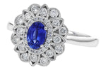 Allison Kaufman Blue Sapphire & Diamond Flower Halo Ring in 14K White Gold, 1.12 ctw, alternate view