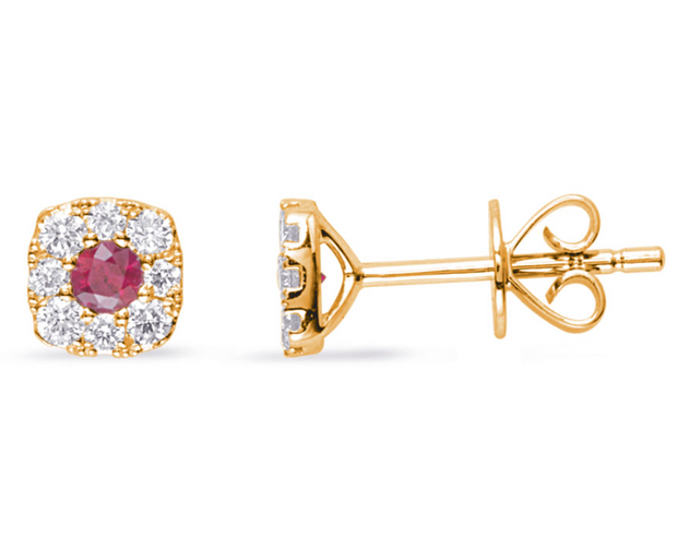 S. Kashi 14K Yellow Gold Ruby & Diamond Halo Studs