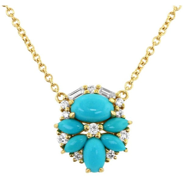 14 Karat Yellow Gold Turquoise Necklace with Diamonds