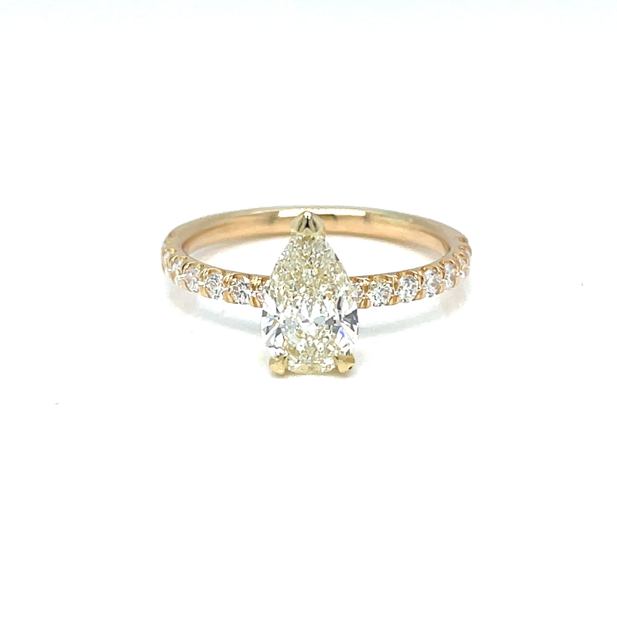 Estate Pear Diamond Engagement Ring in 18K Yellow Gold, 0.90 ct Center