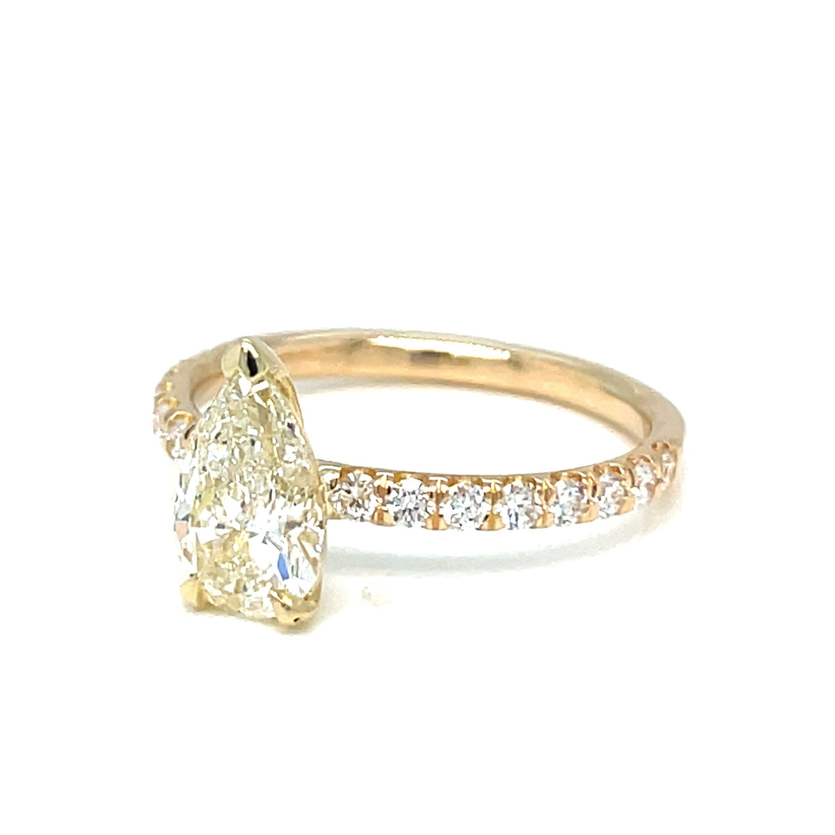Estate Pear Diamond Engagement Ring in 18K Yellow Gold, 0.90 ct Center
