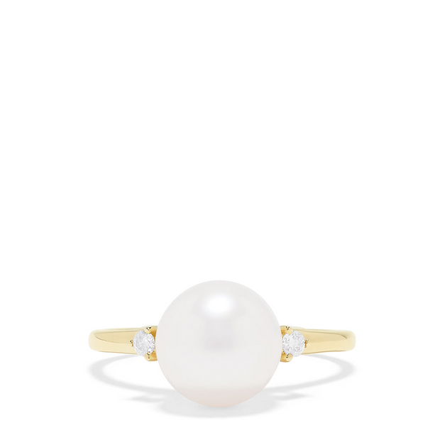14K Yellow Gold Cultured Pearl and Diamond Accented Ring