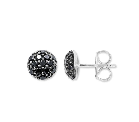 Black Diamond Half-Ball 18 Karat White Gold Stud Earrings