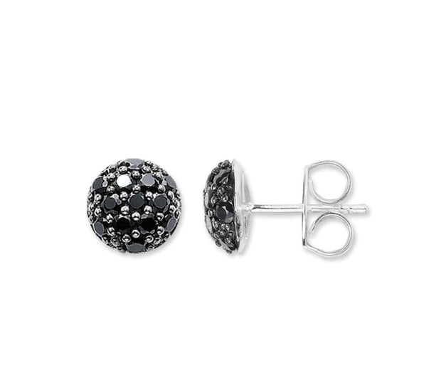 Black Diamond Half-Ball 18 Karat White Gold Stud Earrings