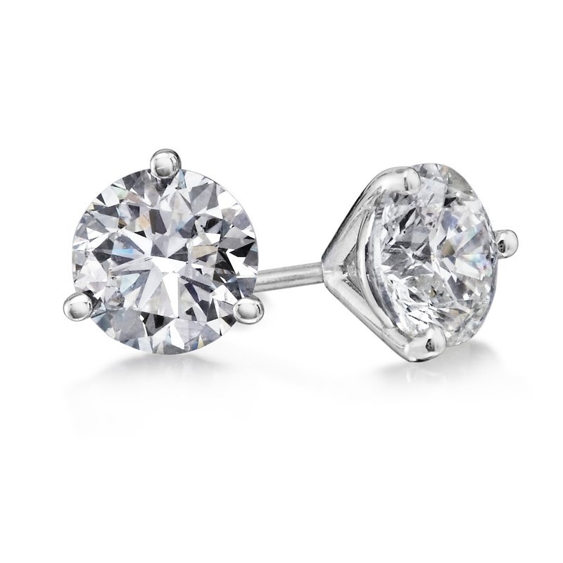Diamond 3 Prong Martini 14K White Gold Studs