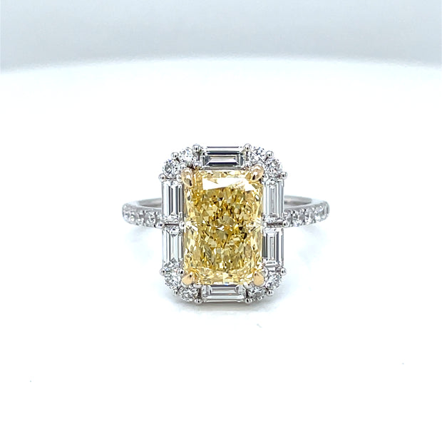 Yellow Lab-Grown Radiant Diamond Halo 14KW Ring
