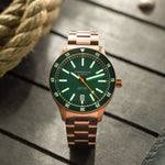 Sternglas "Marus 2.0" Automatic Dive Watch in Bronze-Tone Steel, Green Dial