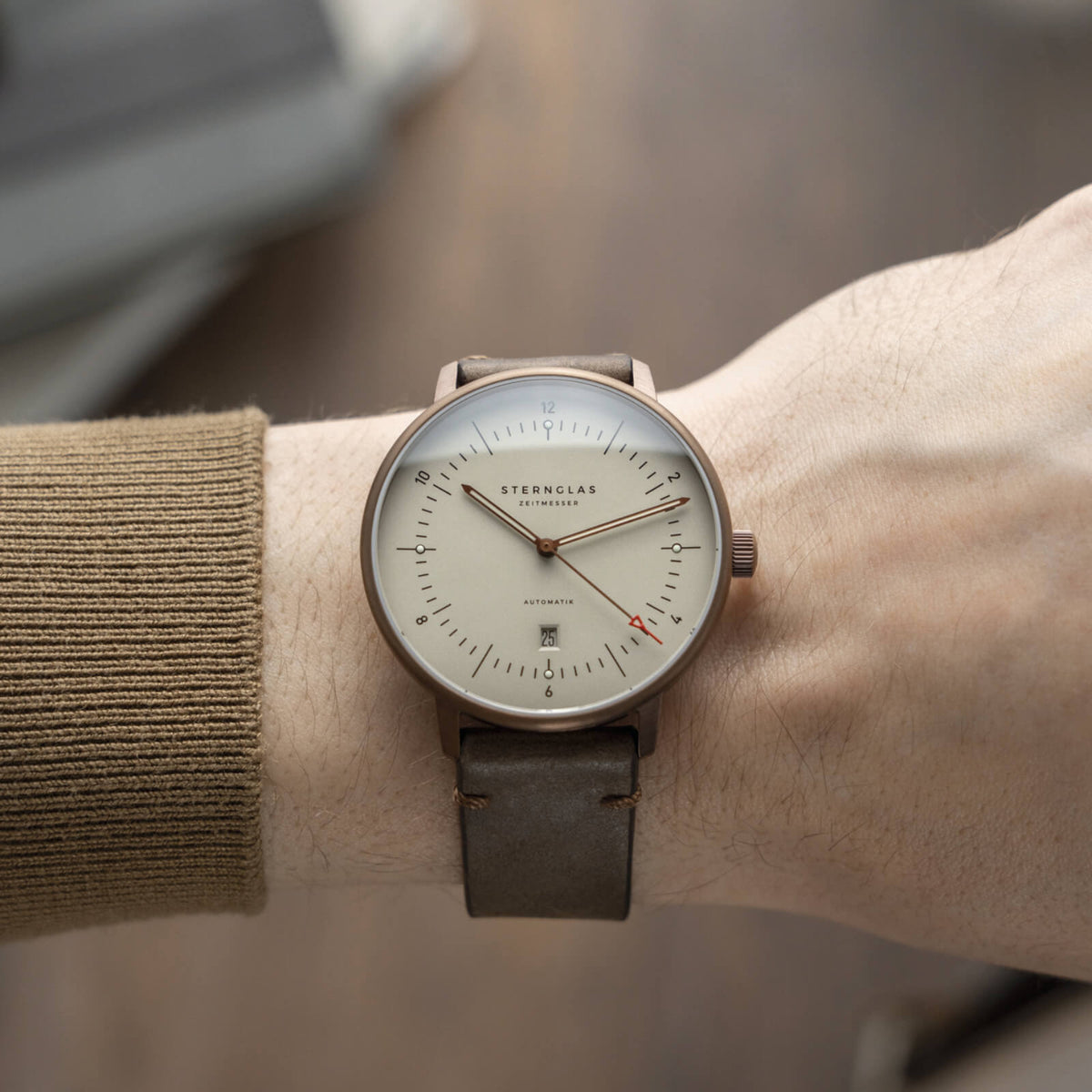 Sternglas "Naos XL Automatic" Watch in Bronze-Tone Steel, Alabaster Dial
