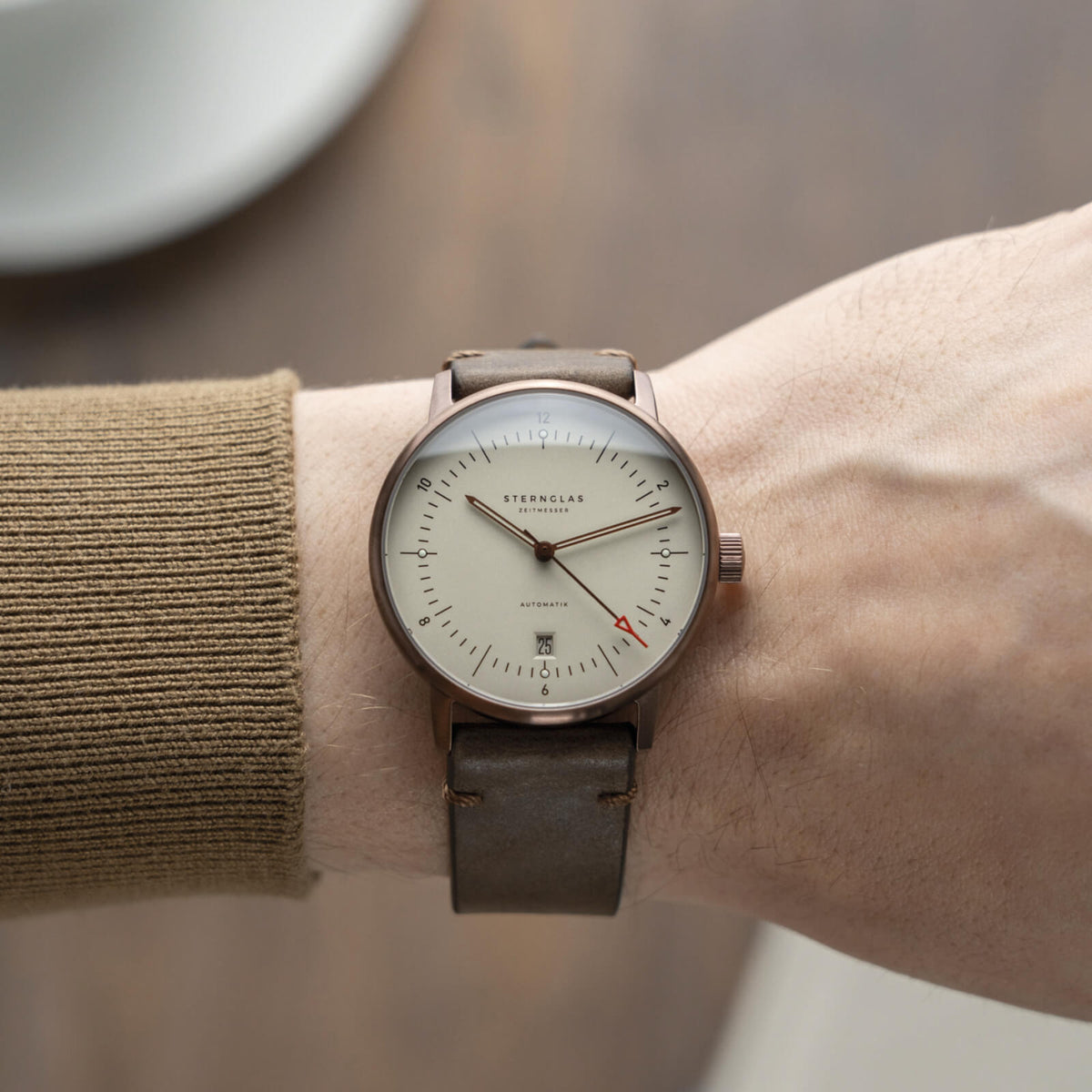 Sternglas "Naos Automatic" Watch in Bronze-Tone Steel, Alabaster Dial