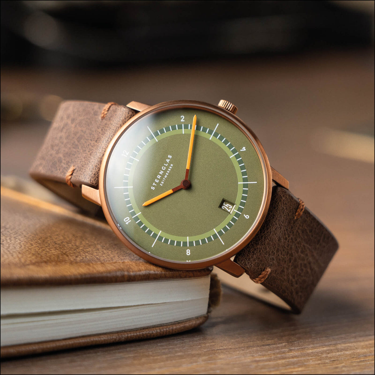 Sternglas "Naos Edition 1905" Quartz Watch in Bronze-Tone Steel, Dark Green Dial