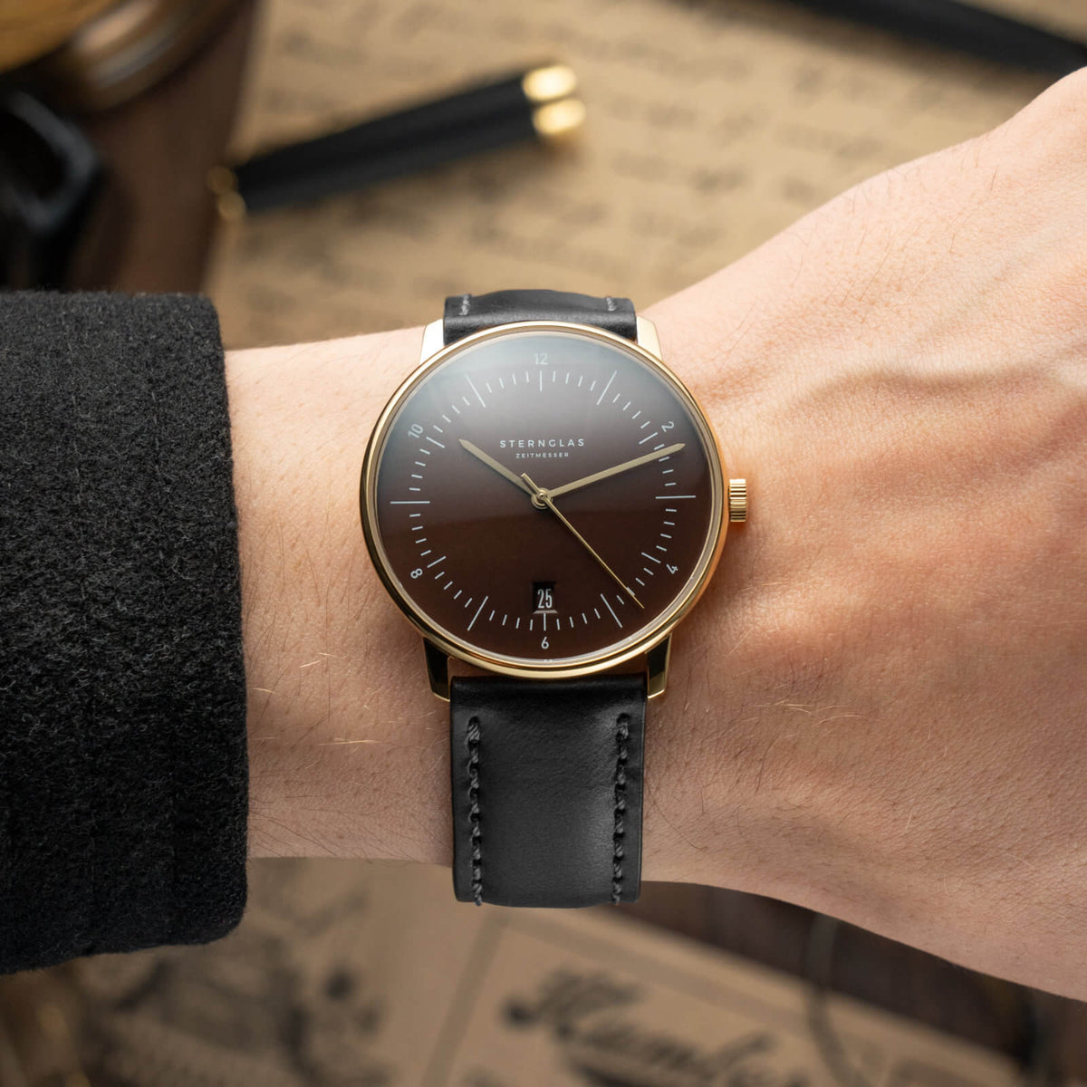 Sternglas "Naos Edition Heritage" Quartz Watch in Gold-Tone, Espresso Brown Dial