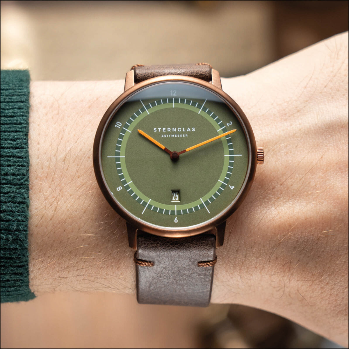 Sternglas "Naos XL Edition 1905" Quartz Watch in Bronze-Tone, Dark Green Dial