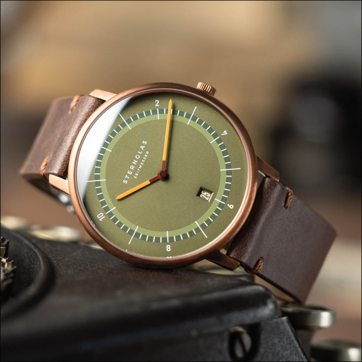 Sternglas "Naos XL Edition 1905" Quartz Watch in Bronze-Tone, Dark Green Dial