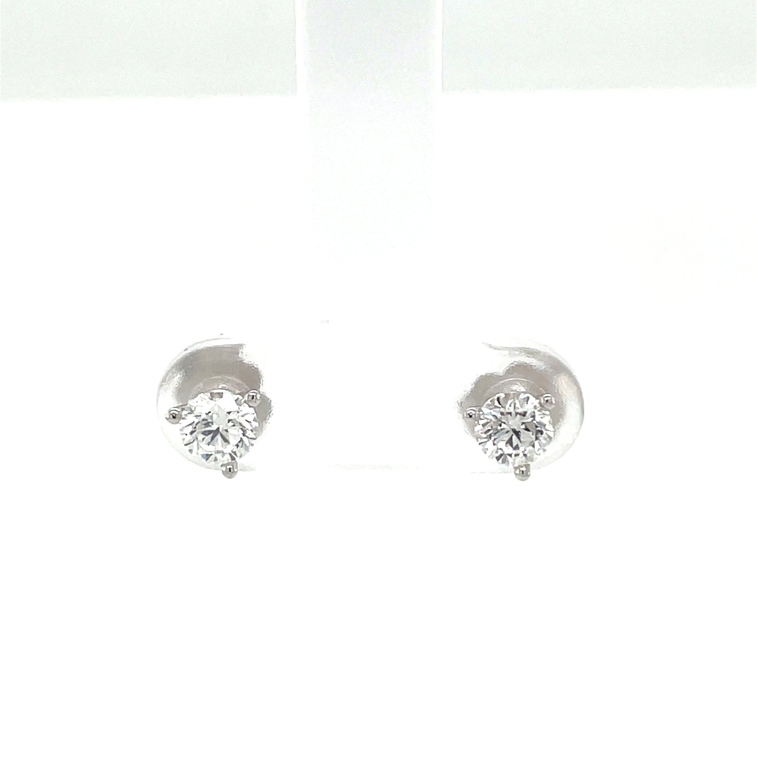 Diamond 3 Prong Martini 14K White Gold Studs