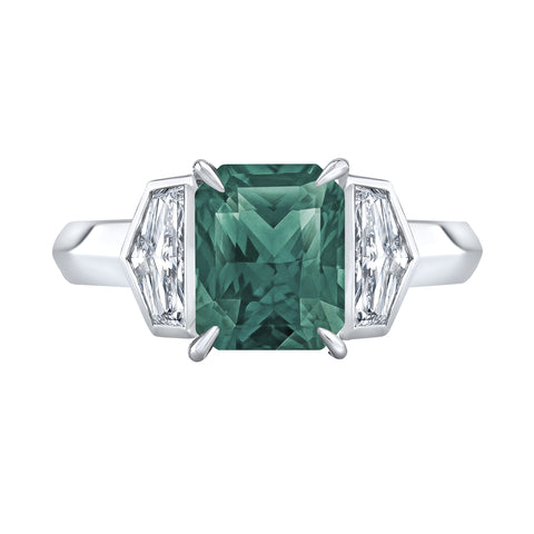 Robert Procop Octagonal Step Cut Montana Sapphire & Diamond Platinum Ring