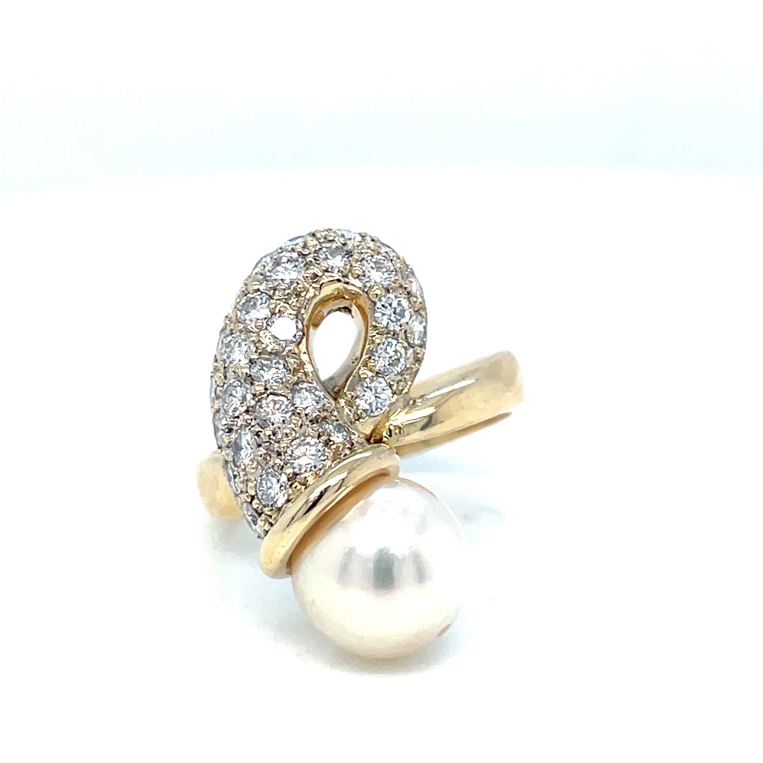 Diamond & Cultured Pearl Curling 14K Yellow Gold Ring